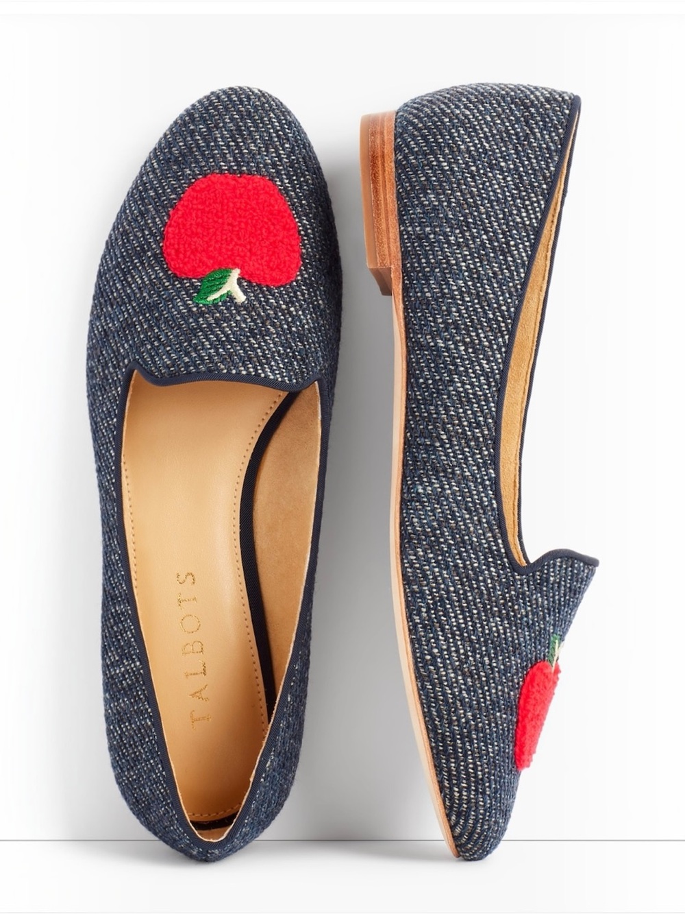 Talbots Ryan Novelty Indigo Tweed Apple Teacher Slip On Loafers 9 NEW